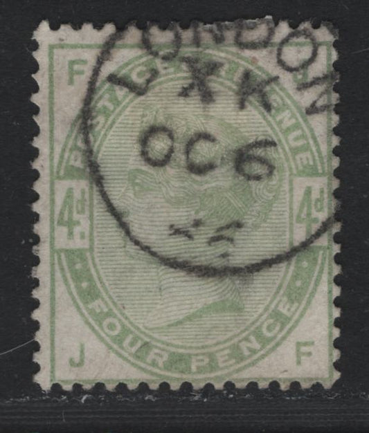 Lot 108 Great Britain SG#192 4d Pale Dull Green, 1883-1884 Lilac & Green Issue, A Fine Used Single, Color Is About 30-40% Faded - Not Bad, Nice October 6 1886 London Cancel