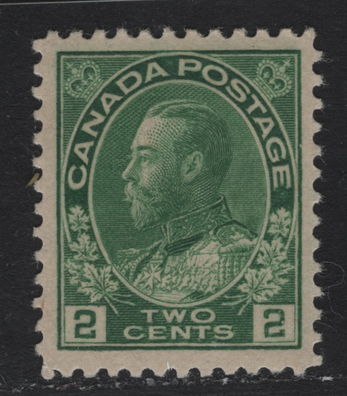 Lot 12 Canada #107ii 2c Green , 1911-1925 KGV Admiral Issue, A VFOG Single, ABN-B Paper, Perf 11.9, Retouched Frameline.