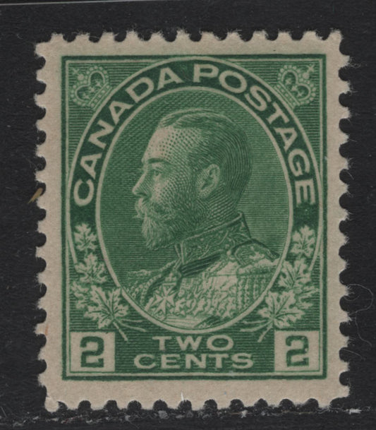 Lot 12 Canada #107ii 2c Green , 1911-1925 KGV Admiral Issue, A VFOG Single, ABN-B Paper, Perf 11.9, Retouched Frameline.