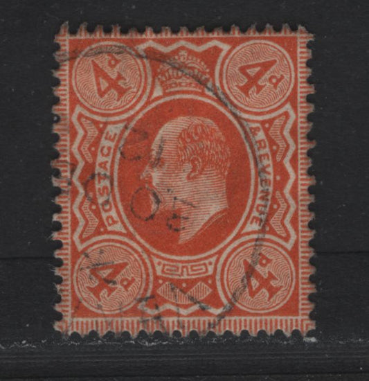 Lot 131A Great Britain (C) SG#286 4d Bright Orange, 1911 King Edward VII Issue, A Very Fine Used Single, Harrison Printing, Perf 15x14, Dec. 20 1912 Cancel.