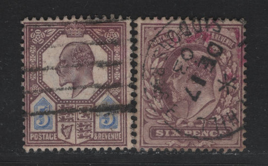 Lot 41 Great Britain (C) SG#243, 245 5d - 6d Slate Purple & Ultramarine - Pale Dull Purple, 1902-1910 King Edward VII Issue, 2 Fine Used Singles, De La Rue Printing, Ordinary Paper