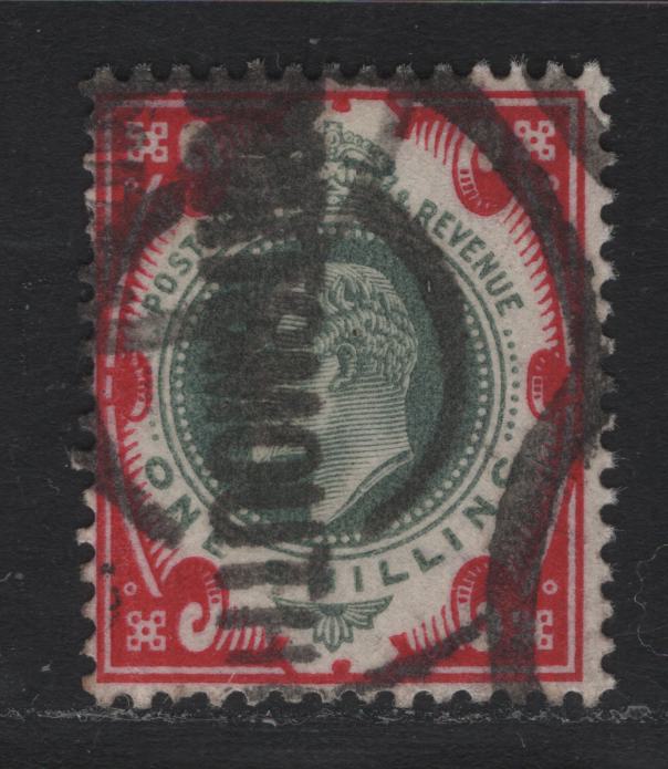 Lot 146 Great Britain SG#257 1/- Dull Green & Carmine, 1902-1910 King Edward VII Issue, A Very Good Used Single, De La Rue Printing, Portsmouth Parcel Cancel