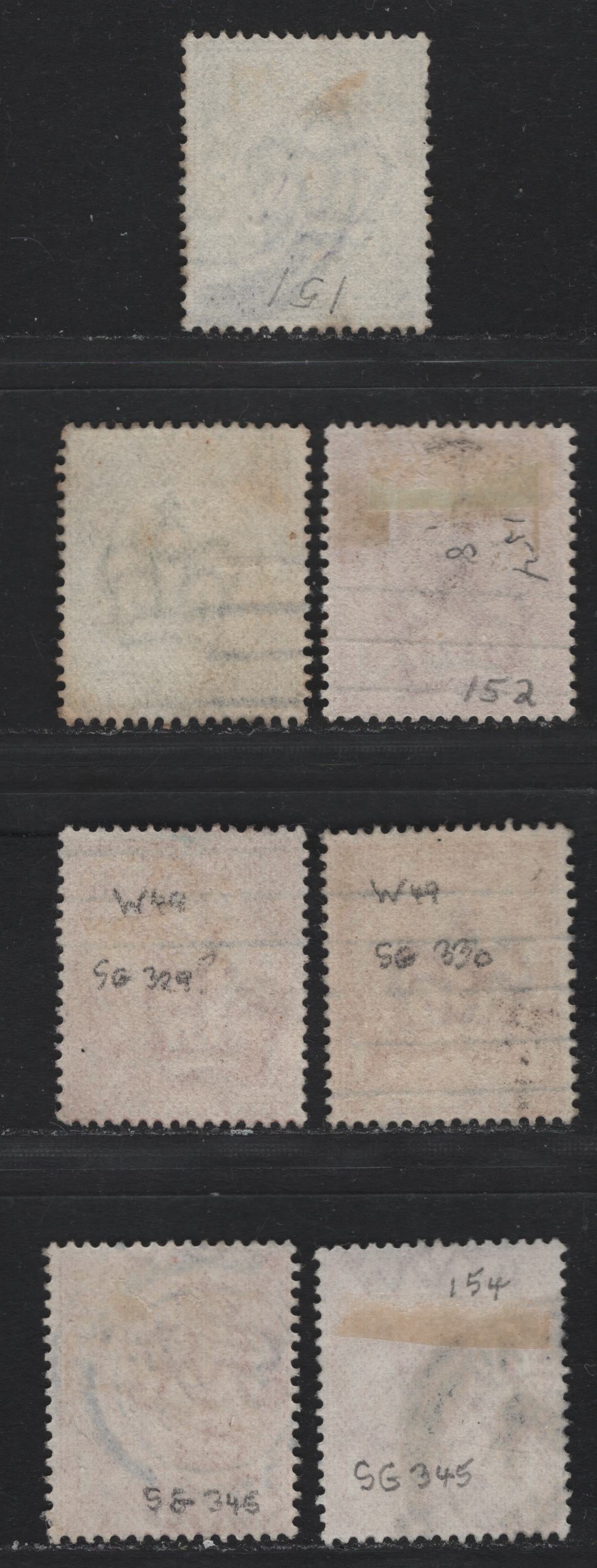 Lot 151 Great Britain (C) SG#322, 329, 339, 341-342, 345 1/2d - 1d Green - Scarlet, 1911-1912 Downey Heads Issue, 7 Fine/Very Fine Used Singles, Various Dies & Watermarks