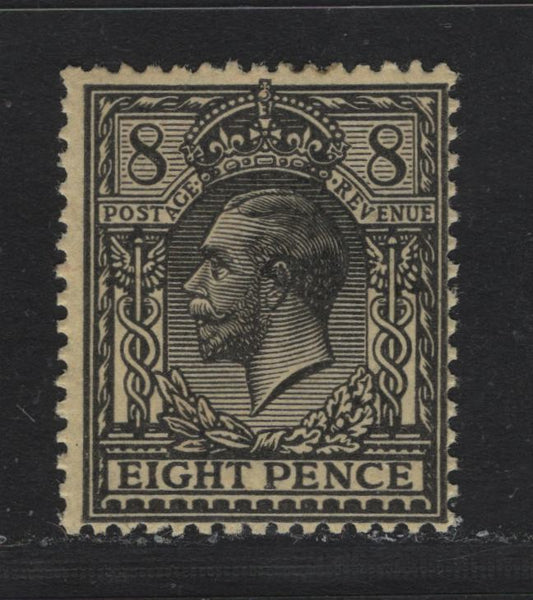 Lot 158 Great Britain SG#390 8d Black on Yellow, 1913-1924 KGV Profile Heads Issue, A FOG Single, Royal Cypher Wmk