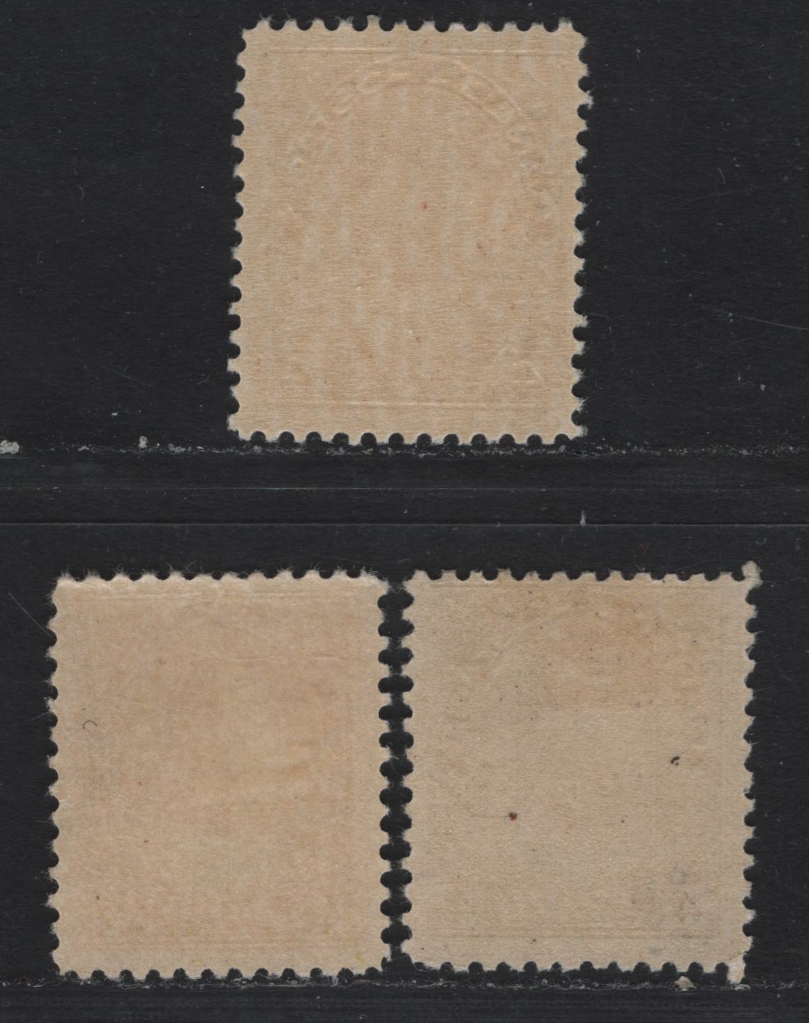 Lot 16 Canada #110,b,d 4c Olive Bistre - Olive Yellow , 1911-1925 KGV Admiral Issue, 3 F/VFOG Singles, Dry Printings, ABN-E & ABN-M Papers, Perfs 11.9 & 12x11.9.