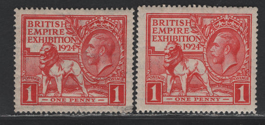 Lot 167 Great Britain SG#430 1d Scarlet, 1924-1925 Wembly Exhibition Issue, 2 F/VFOG Singles, Comb & Line Perf Singles