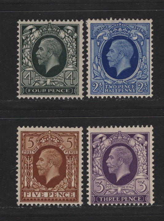 Lot 44 Great Britain SG#443-446 3d - 5d Reddish Violet - Yellow Brown, 1934-1936 KGV Photogravure Issue, 4 F/VFOG/NH Singles, 2.5d & 3d Are Hinged