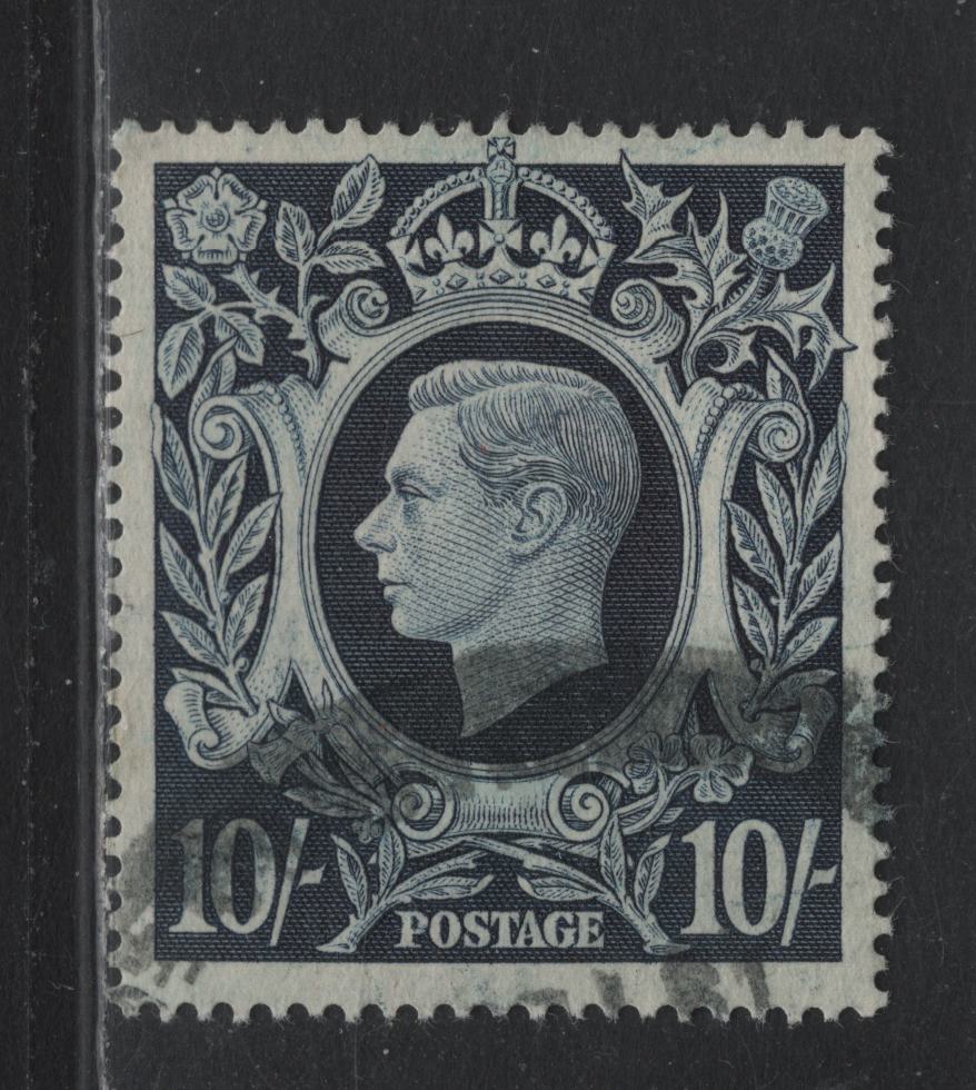 Lot 191 Great Britain SG#478 10/- Indigo , 1938-1948 KGVI Arms Issue, A Fine Used Single