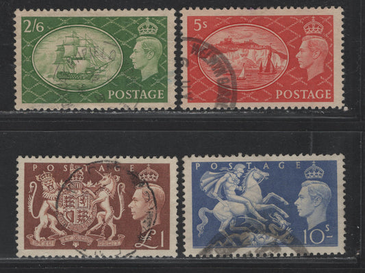 Lot 200 Great Britain (C) SG#509-512 2/6d - £1 Green - Brown , 1951 Festival High Value Definitives, 4 Very Fine Used Singles