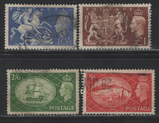 Lot 201 Great Britain SG#509-512 2/6d - £1 Green - Brown , 1951 Festival High Value Definitives, 4 Very Fine Used Singles, As Lot 200
