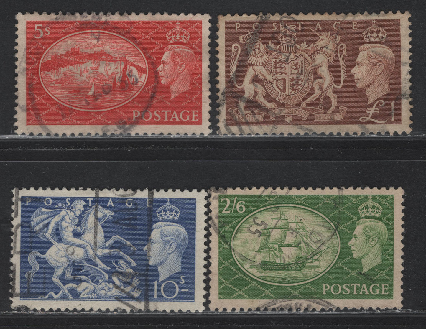 Lot 202 Great Britain SG#509-512 2/6d - £1 Green - Brown , 1951 Festival High Value Definitives, 4 Very Good/Fine Used Singles, As Lot 200, But A Few With Minor Wrinkles