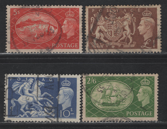 Lot 202 Great Britain SG#509-512 2/6d - £1 Green - Brown , 1951 Festival High Value Definitives, 4 Very Good/Fine Used Singles, As Lot 200, But A Few With Minor Wrinkles