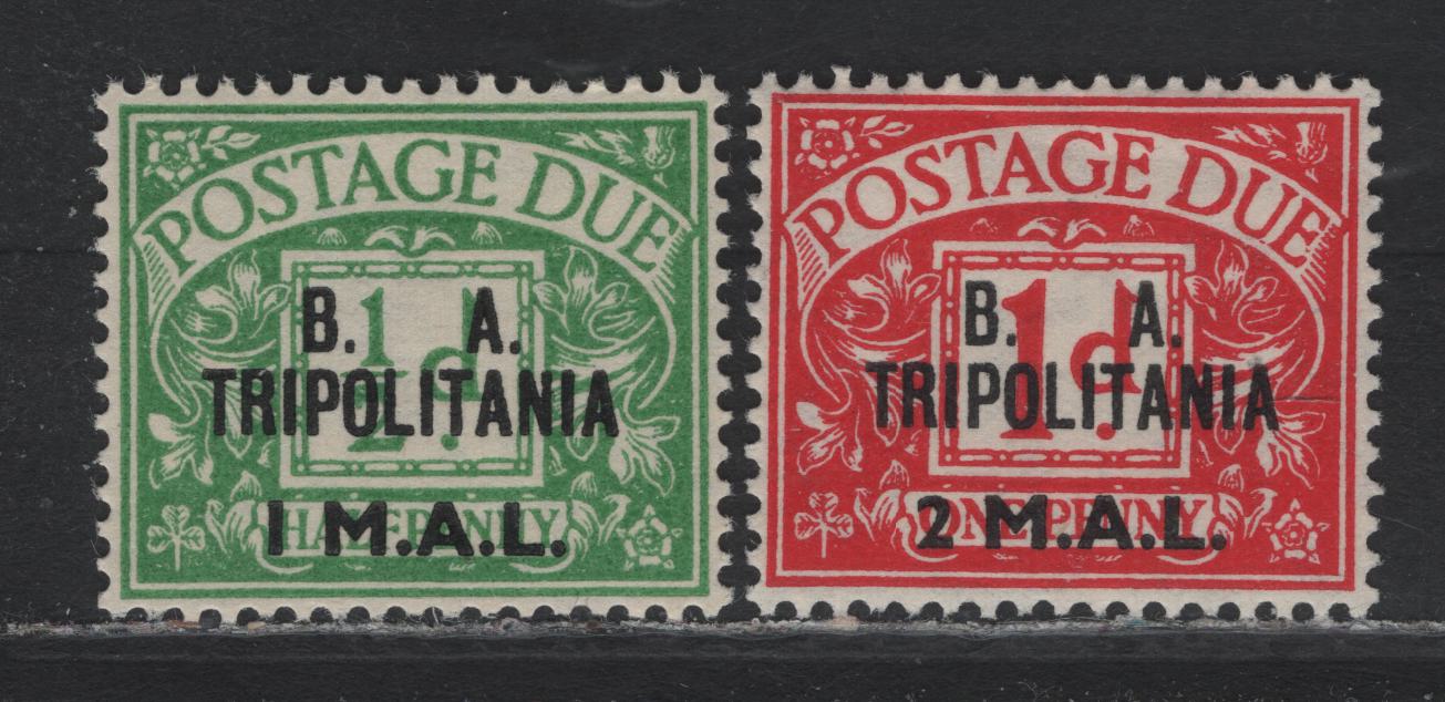 Lot 205 British Occupation Of Italian Colonies - Tripolitania SG#TD6-TD7 1l on 1/2d - 2l on 6d Emerald - Carmine , 1950 Overprinted Postage Due Issue, 2 VFNH Singles