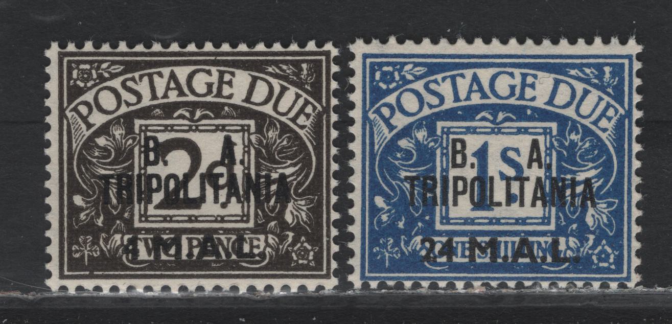 Lot 207 British Occupation Of Italian Colonies - Tripolitania SG#TD8, TD10 4l on 2d - 24l on 1/- Agate - Deep Blue , 1950 Overprinted Postage Due Issue, 2 FNH Singles