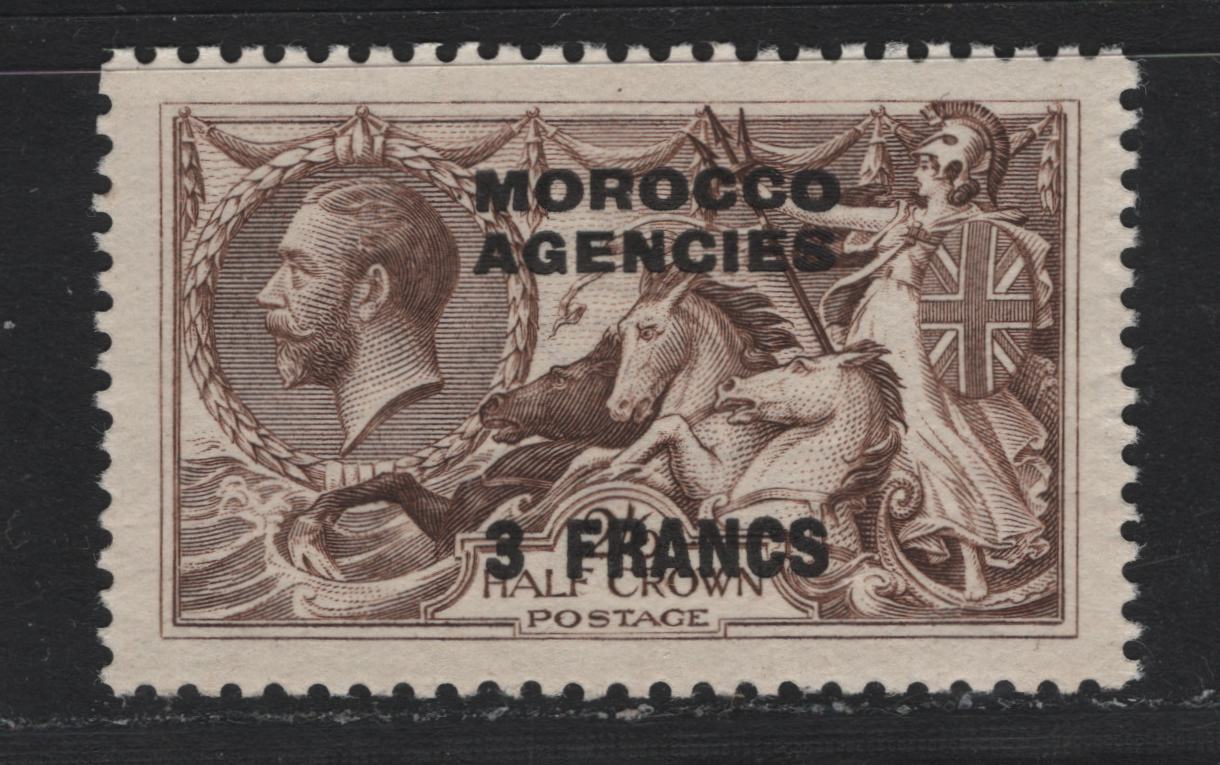 Lot 209 Morocco Agencies - French Currency SG#200 3f on 2/6d Chocolate Brown , 1924-1932 Overprinted Seahorses Issue, A VFNH Single, Bradbury Wilkinson Printing