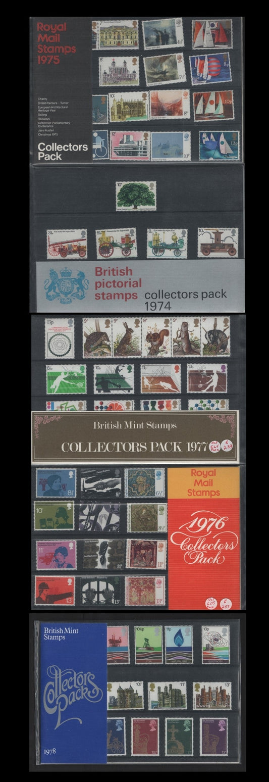 Lot 217 Great Britain (C) SG#CP#969a, CP996a, CP1021a. CP1049b, CP1047a, 1974-1978 Collectors Pack, A VFNH Collection, Containing 1 Of Each Commemorate Stamp For Each Year