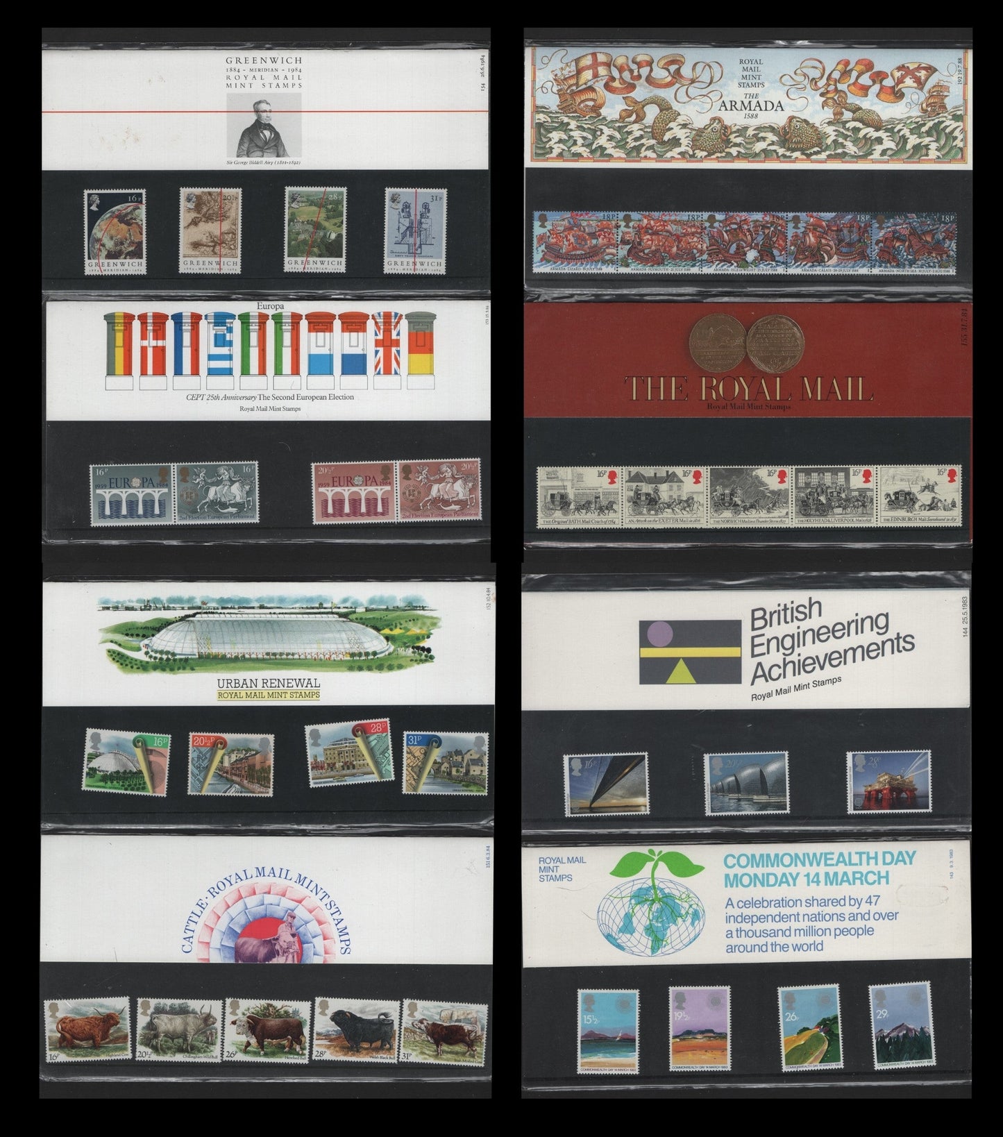 Lot 235 Great Britain (C) SG#143-144, 151-155, 192, 1983-1984 Presentation Packs, A VFNH Collection, Commonwealth Day - Spanish Armada Issues