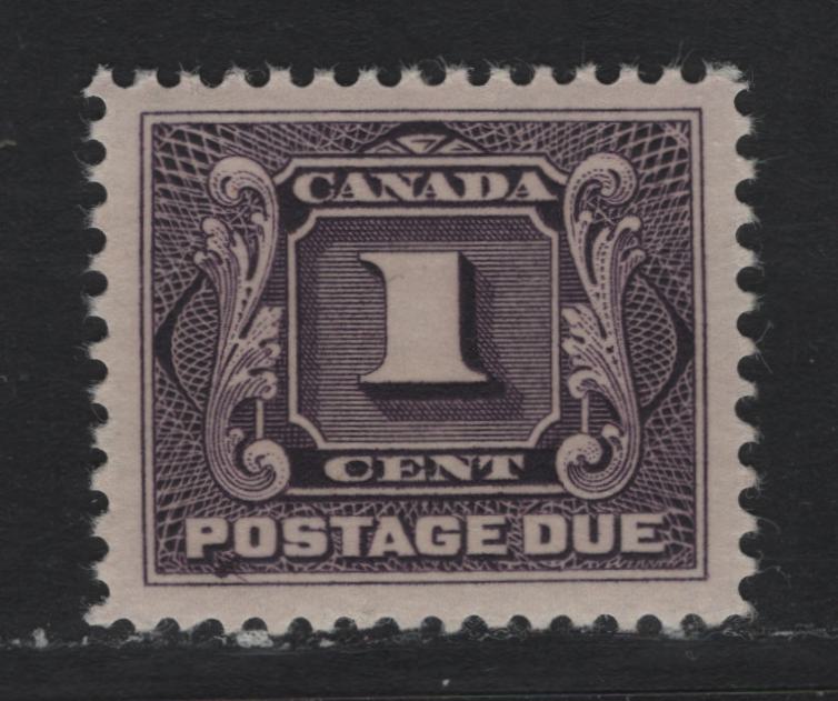 Lot 245 Canada #J1c 1c Blackish Lilac , 1906-1928 Postage Dues, A VFOG Single, ABN-F Paper, Showing A Large Diagonal Burr To Left Of 'O' In Postage, Perf 11.9, Gum Is NH.