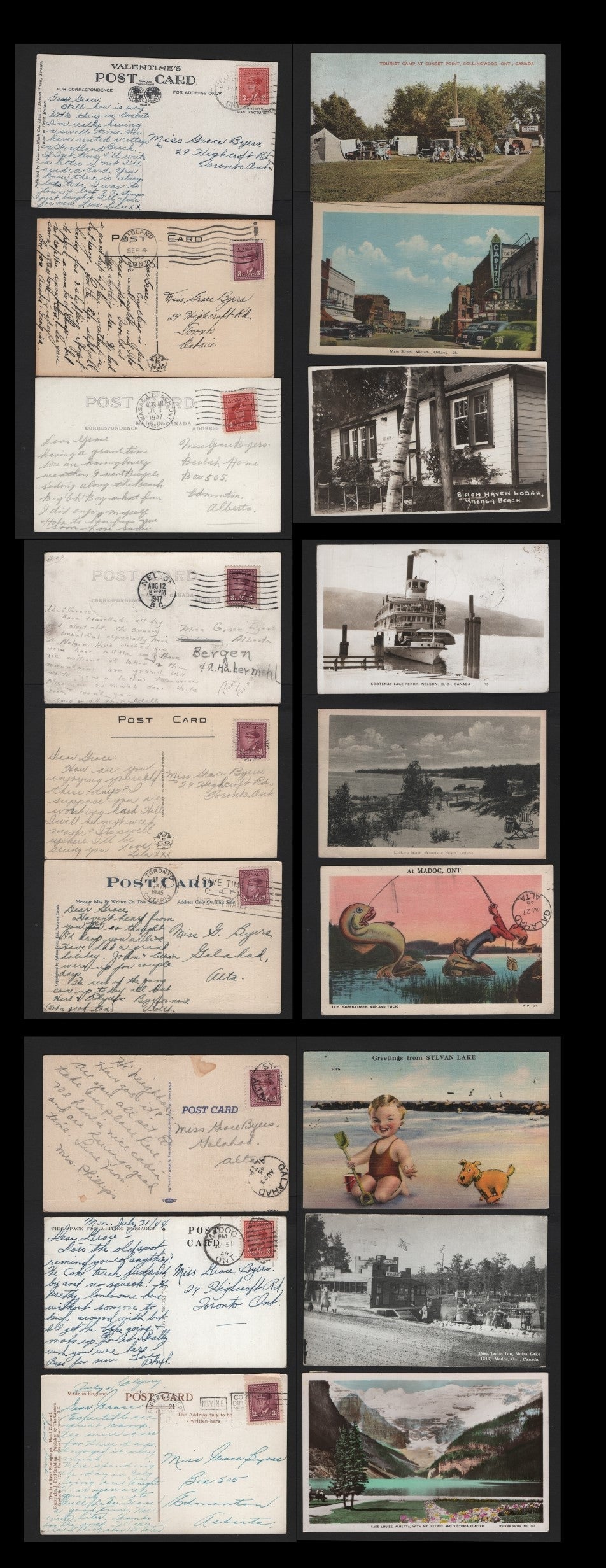 Lot 264 Canada # , 9 Very Fine Used Postcards, All Franked With 3c & 4c War Issue Stamps