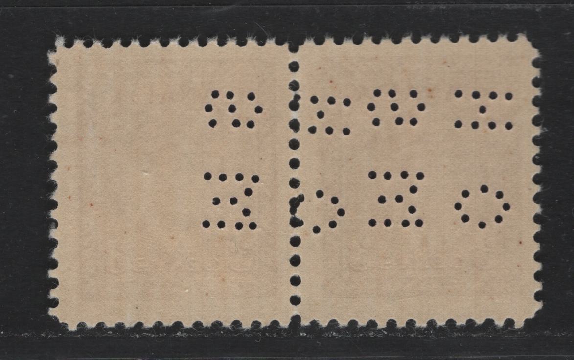 Lot 276 Canada SC#O9-252var 3c Rose Purple King George VI, 1942-1949 War Effort Issue, A Fine NH Pair 4-Hole OHMS Perfin From Position 2, Original Die, Showing Narrow Spacing Between Initials in Pair