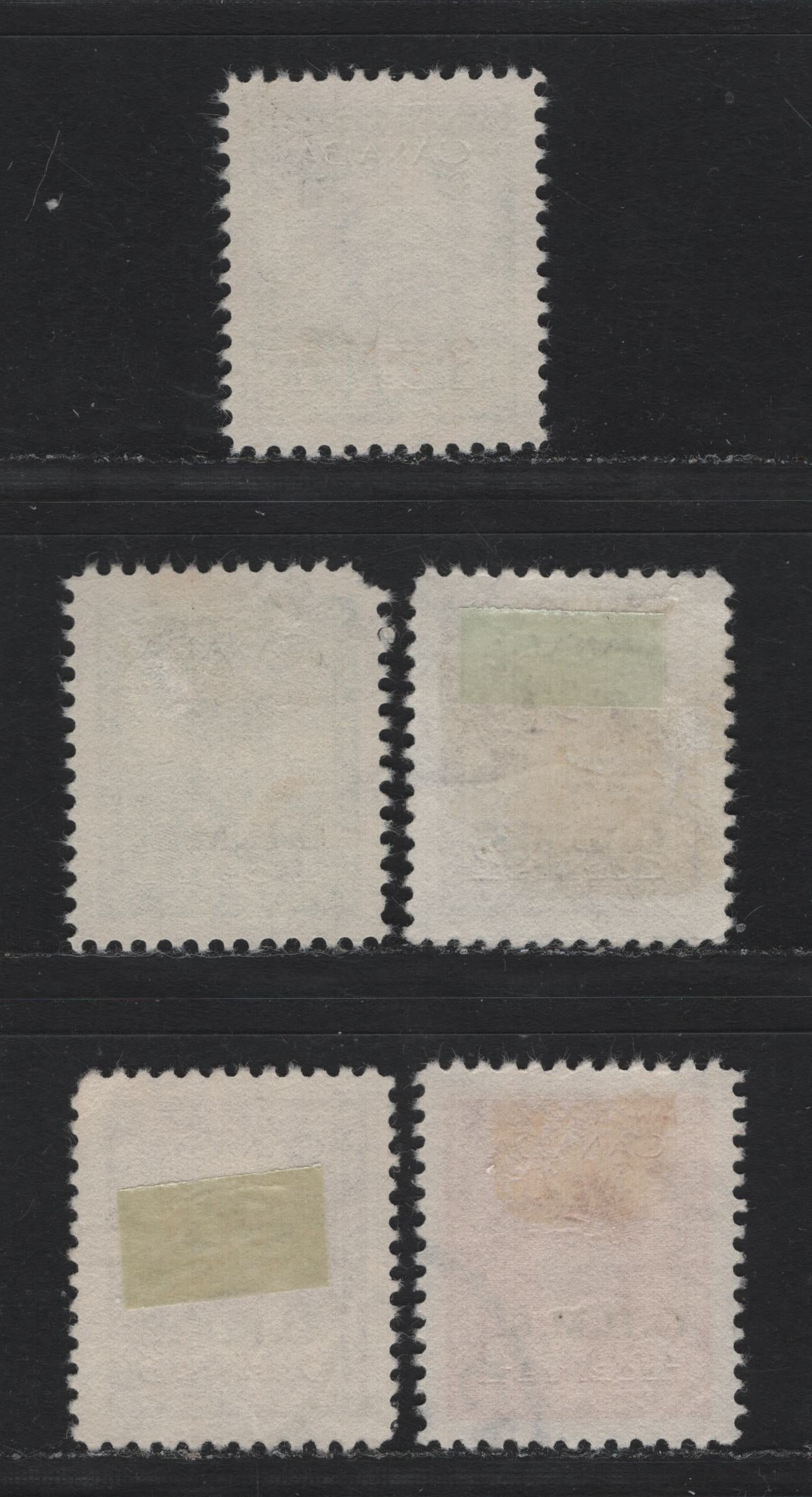 Lot 303 Canada SC#O4 1c-4c Green-Carmine Red King George VI, 1942-1949 War Effort Issue, 5 VF Used Singles OHMS Overprints, 1c Showing Two Slightly Different Positionings Of The Overprint