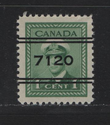 Lot 305 Canada #249xx 1c Green , 1942-1943 KGVI War Issue, A VFNH Precanceled Single, Semi Translucent Wove Paper With Satin Cream Gum, Showing Fine Diagonal Crazing
