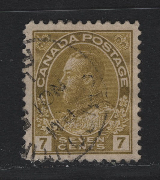 Lot 38 Canada #113iv 7c Greenish Yellow , 1911-1925 KGV Admiral Issue, A Very Fine Used Single, ABN-A Paper, Perf 12x11.9