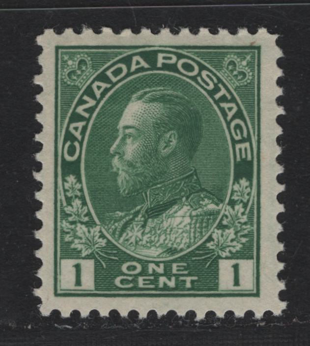 Lot 4 Canada #104 1c Green , 1911-1925 KGV Admiral Issue, A VFOG Single, ABN-E Paper, Perf 11.9, Retouched Frameline At UR.
