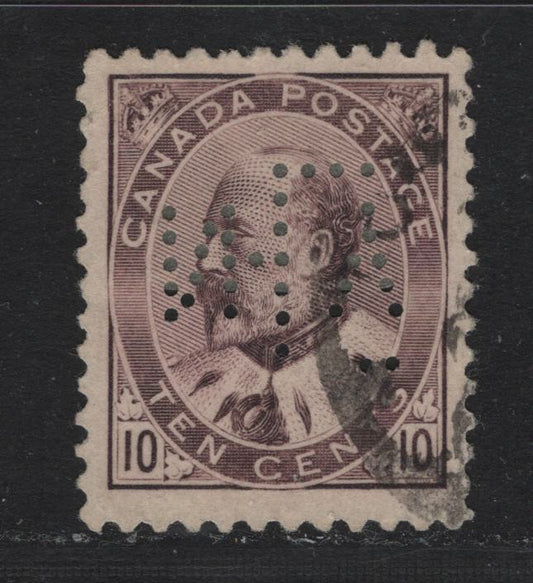 Lot 41 Canada #93 10c Brown Lilac , 1903-1908 King Edward VII Issue, A Very Fine Used Single, ABN-B Paper, Perf 11.9x12, Toronto New York Life Insurance Co Perfin, Pos. 7.