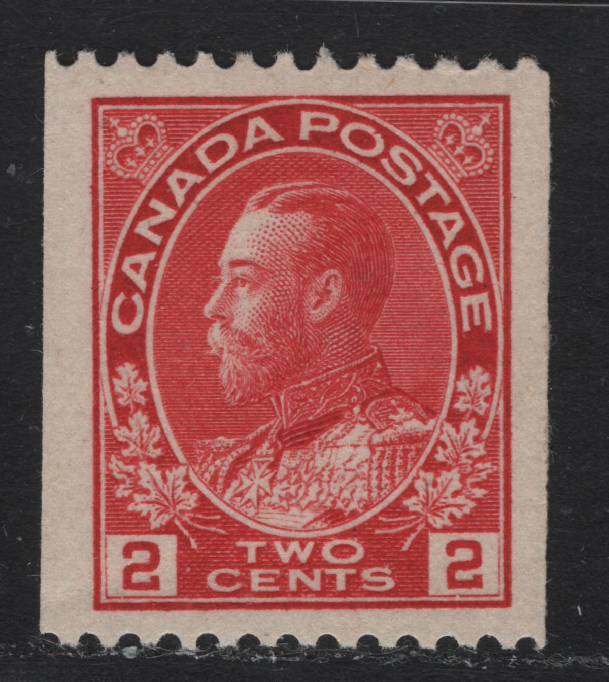 Lot 57 Canada #132 2c Bright Carmine Red, 1915-1924 King George V Admiral Issue, A VFOG Coil Single Perf 11.9, On ABN-E. Retouched Frameline
