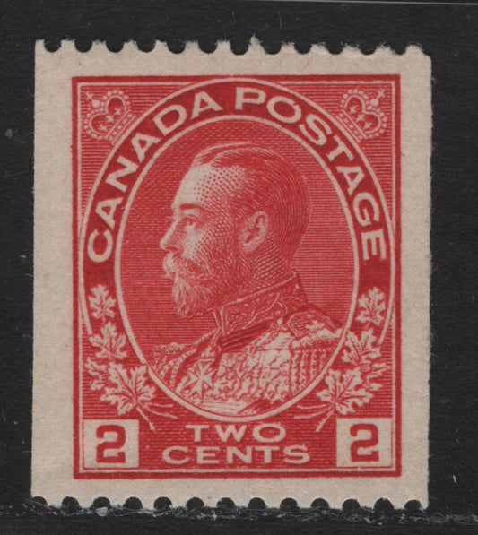 Lot 57 Canada #132 2c Bright Carmine Red, 1915-1924 King George V Admiral Issue, A VFOG Coil Single Perf 11.9, On ABN-E. Retouched Frameline