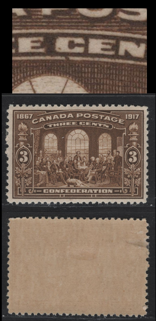 Lot 63 Canada #135var 3c Brown, 1917 Confederation Issue, A VFOG Single Showing Unusual Dots Below "C" Of Cents