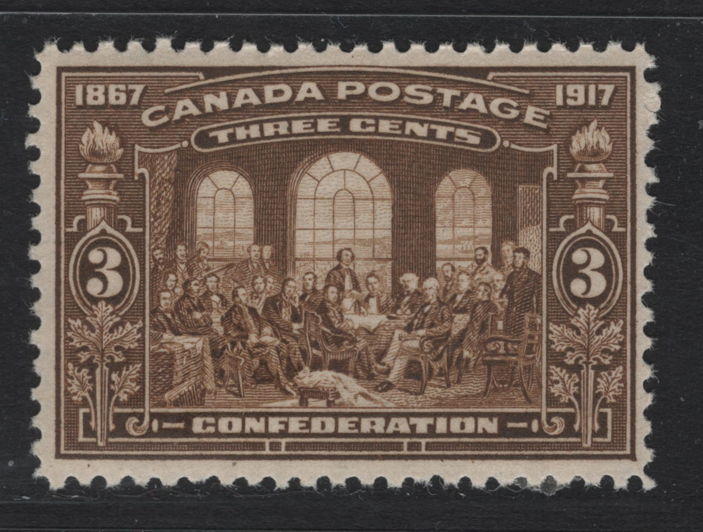 Lot 64 Canada #135 3c Brown, 1917 Confederation Issue, A VFOG Single