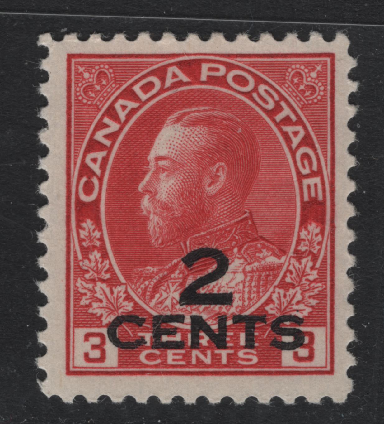 Lot 68 Canada #140 2c on 3c Carmine Red , 1926 KGV Admiral Provisional Issue, A FOG Single, ABN-M Paper, Perf 12x11.9