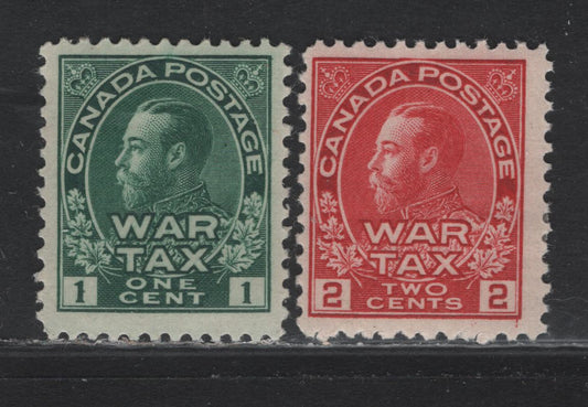 Lot 73 Canada #MR1, MR2a , 1915 War Tax Issue, 2 F/VFOG Singles, ABN-B Paper, Perfs 11.9x12 & 12x11.9