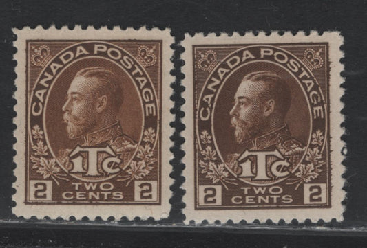 Lot 76 Canada #MR4, MR4i , 1915-1916 War Tax Issue, 2 VFOG Singles, ABN-B & ABN-E Papers, Perfs 12x11.8 & 11.9, Both Die 2.