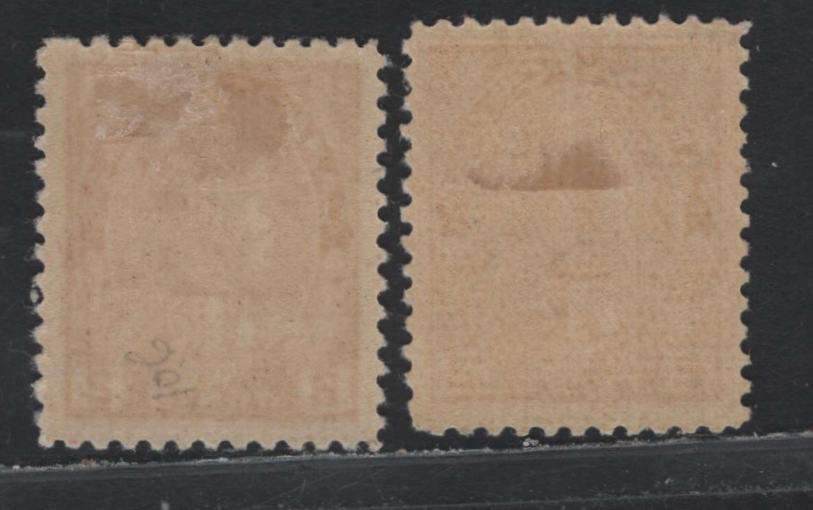 Lot 76 Canada #MR4, MR4i , 1915-1916 War Tax Issue, 2 VFOG Singles, ABN-B & ABN-E Papers, Perfs 12x11.8 & 11.9, Both Die 2.