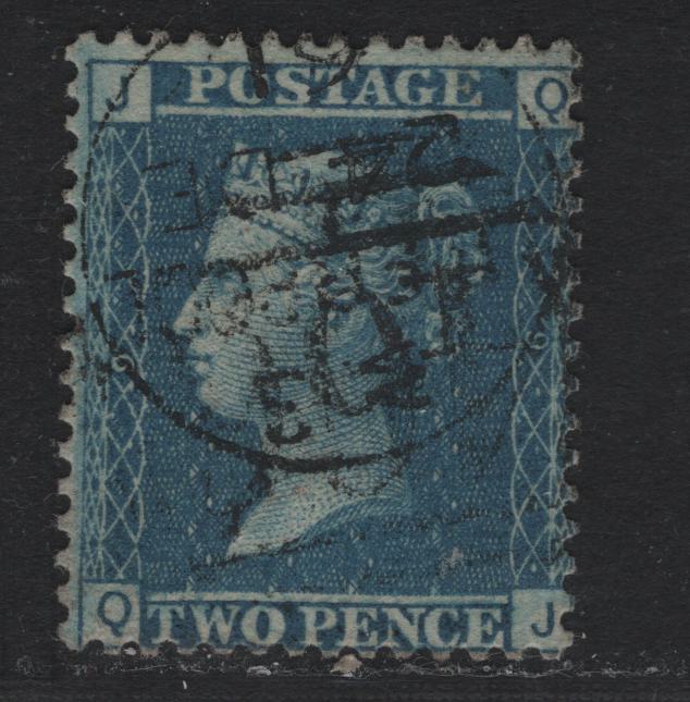 Lot 82 Great Britain SG#45 2d Blue, 1858-1876 Line Engraved Issue, A Fine Used Single, Plate Numbers Incorporated In Design, Letters In All Corners