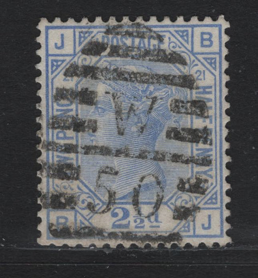 Lot 88A Great Britain SG#157 2.5d Blue, 1880-1883 Queen Victoria Surface Printed Issue, A Very Fine Used Single, Plate 21, W50 Cancel, Imperial Crown Wmk.