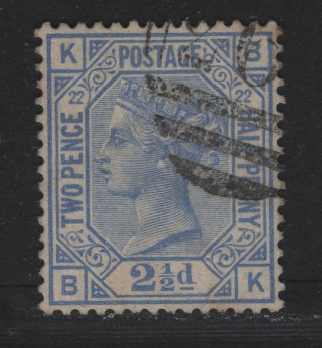 Lot 91 Great Britain SG#157 2.5d Blue, 1880-1883 Queen Victoria Surface Printed Issue, A Very Fine Used Single, Plate 22, Imperial Crown Wmk