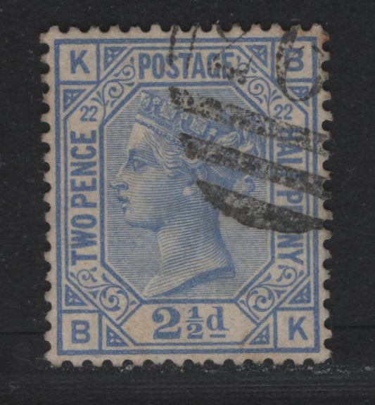 Lot 91 Great Britain SG#157 2.5d Blue, 1880-1883 Queen Victoria Surface Printed Issue, A Very Fine Used Single, Plate 22, Imperial Crown Wmk