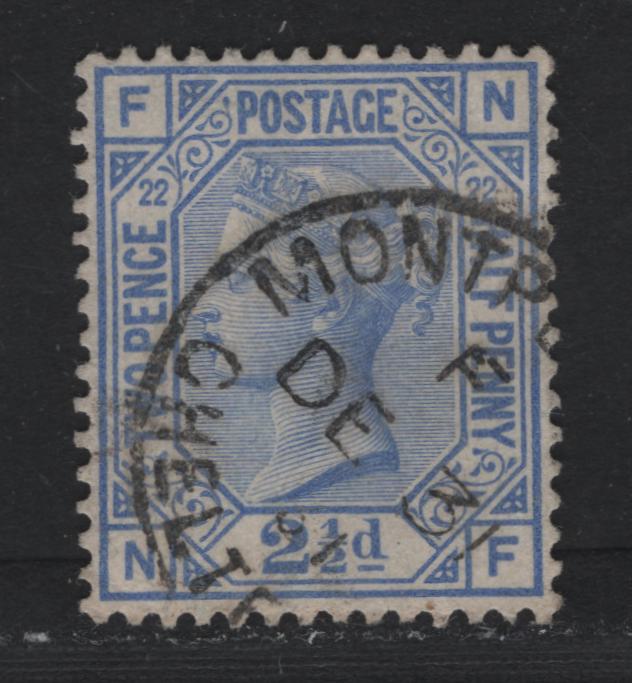 Lot 93 Great Britain SG#157 2.5d Blue, 1880-1883 Queen Victoria Surface Printed Issue, A Very Fine Used Single, Plate 22, December 31 1881 Montepttit, Cheltenham Cancel
