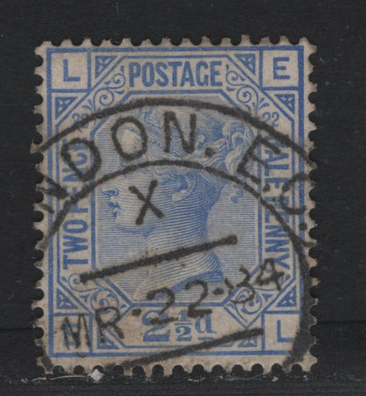 Lot 95 Great Britain SG#157 2.5d Blue, 1880-1883 Queen Victoria Surface Printed Issue, A Very Fine Used Single, Plate 22, London EC Cancel, March 22 1884.