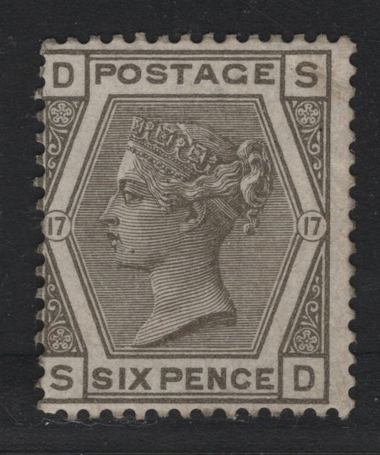 Lot 97 Great Britain SG#161 6d Gray, 1880-1883 Queen Victoria Surface Printed Issue, A VGOG Single, Plate 17, Imperial Crown Wmk, Tiny Hinge Thin At The Top.