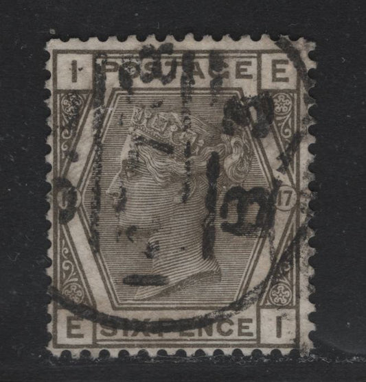 Lot 98 Great Britain SG#161 6d Gray, 1880-1883 Queen Victoria Surface Printed Issue, A Fine Used Single, Plate 17, Imperial Crown Wmk