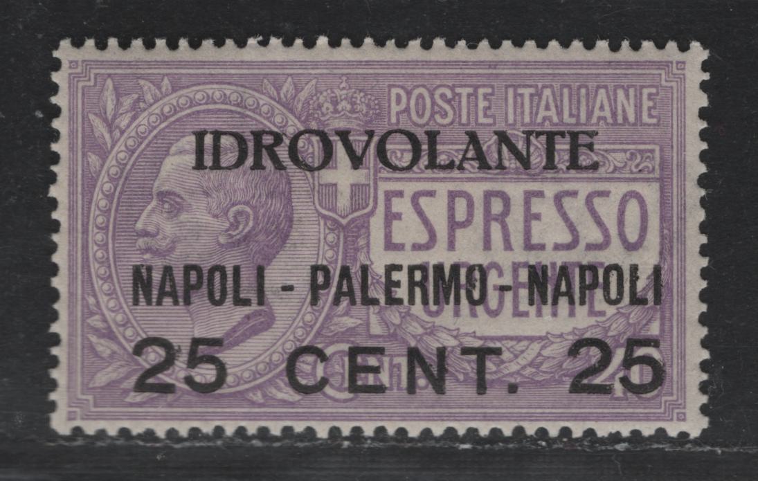 Lot 1 Italy Scott#C2 25c on 40c Violet , 1917 Airmail Surcharge Issue, A VFOG Single