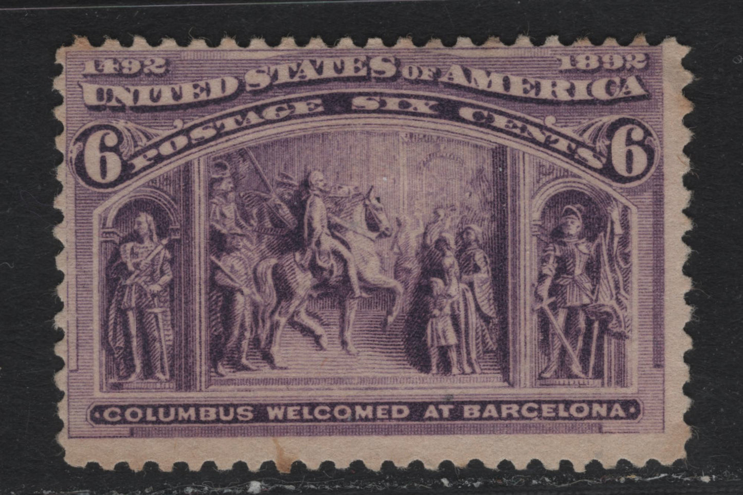Lot 121 United States SC#235 6c Purple , 1893 Columbian Exposition Issue, A Fine Unused Single, Horizontal Wove Paper, One Toned Perf & No Gum