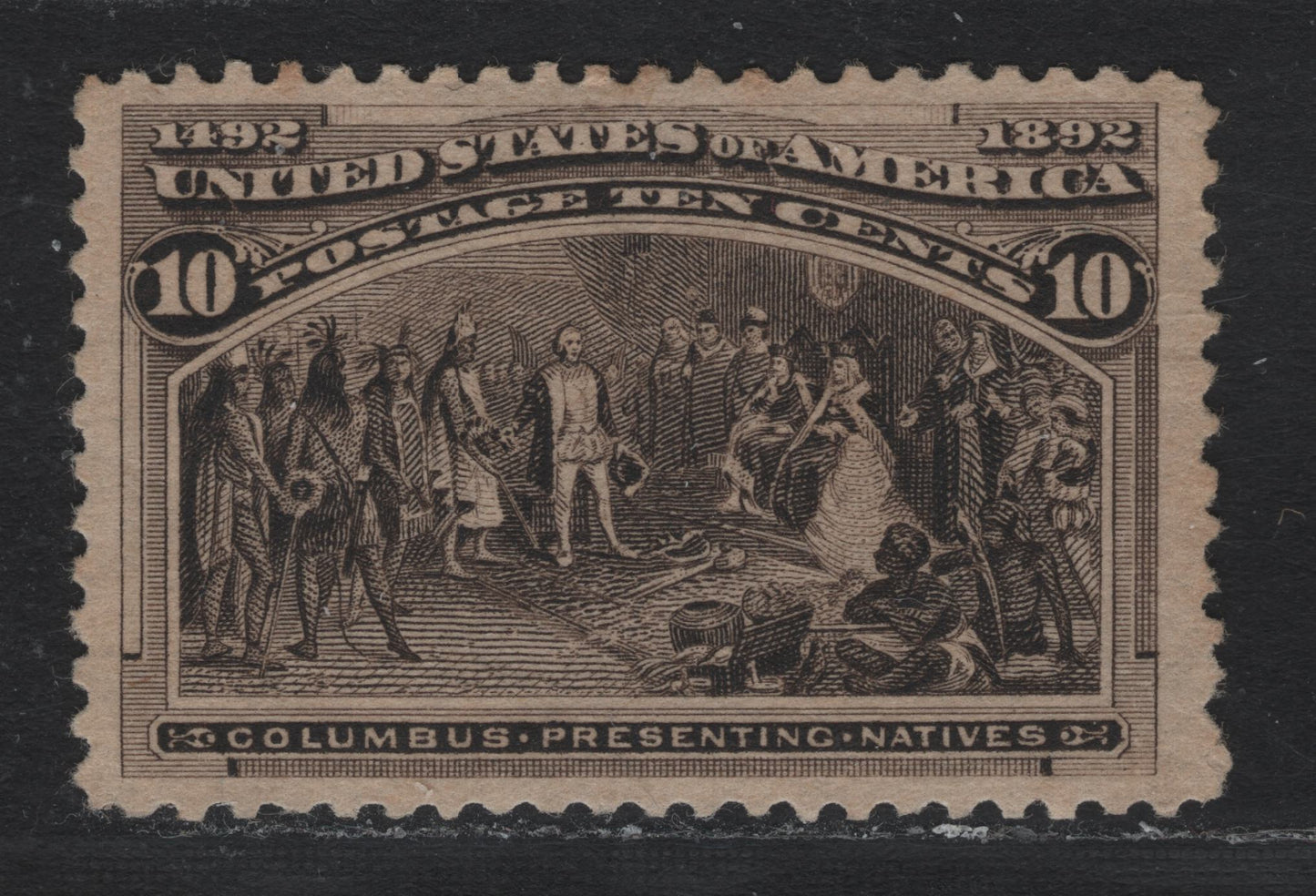 Lot 123 United States SC#237 10c Brown Black , 1893 Columbian Exposition Issue, A Very Fine Unused Singles, Jumbo Marginal Unused Example, Horizonal Wove Paper