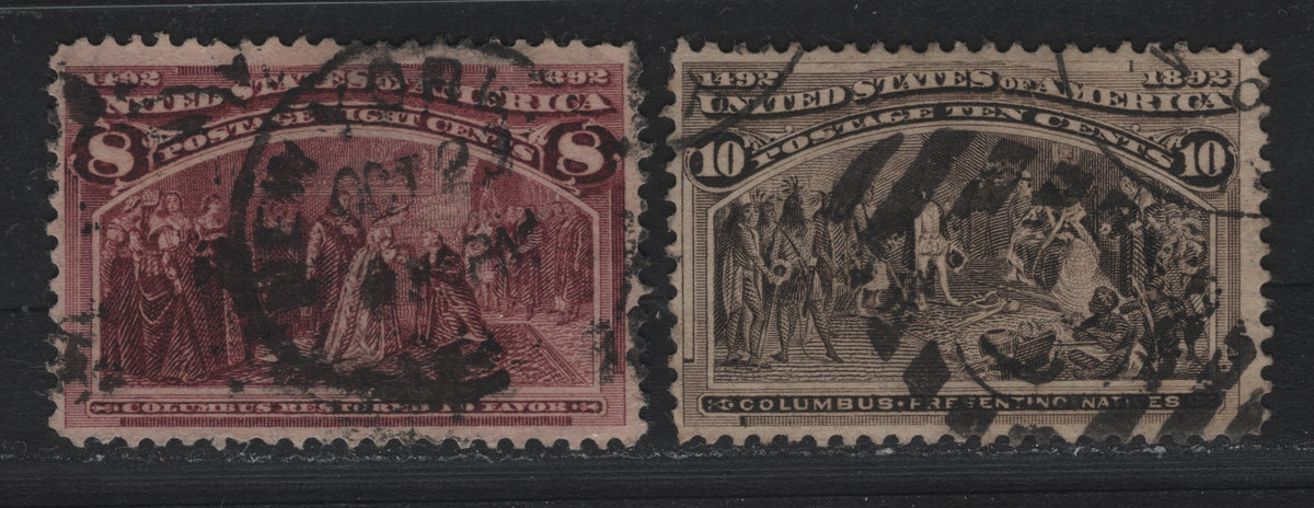 Lot 64 United States SC#236-237 8c - 10c Deep Magenta - Black Brown , 1893 Columbian Exposition Issue, 2 Fine/Very Fine Used Singles, Horizontal Wove Paper