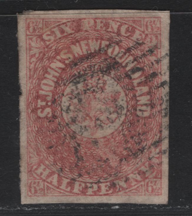 Lot 14 Newfoundland #21 6.5d Rose , 1861-1862 Pence Issue, A Very Fine Used Single, August 1861 Printing, Thicker Paper, 4 Full Margins.